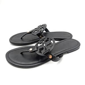 Tory Burch Miller Sandal Leather Flip Flops Women's Perfect Black Size US8.5M